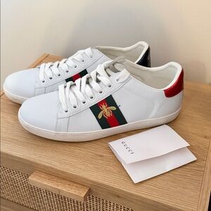 Faux Designer White Sneakers with Red and Green Stripes